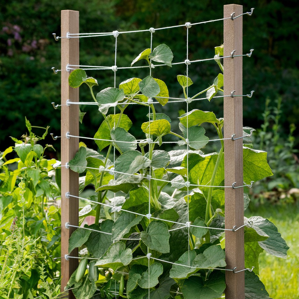 Vertical String Trellis for growing cucumbers