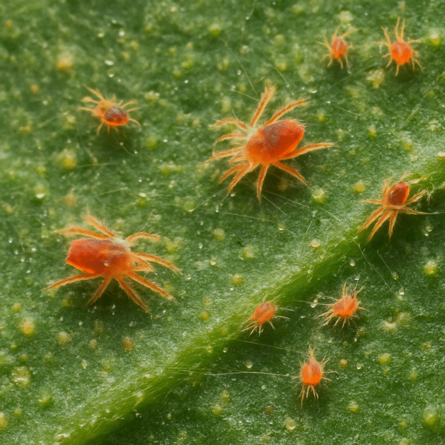 Spider mites on a leaf